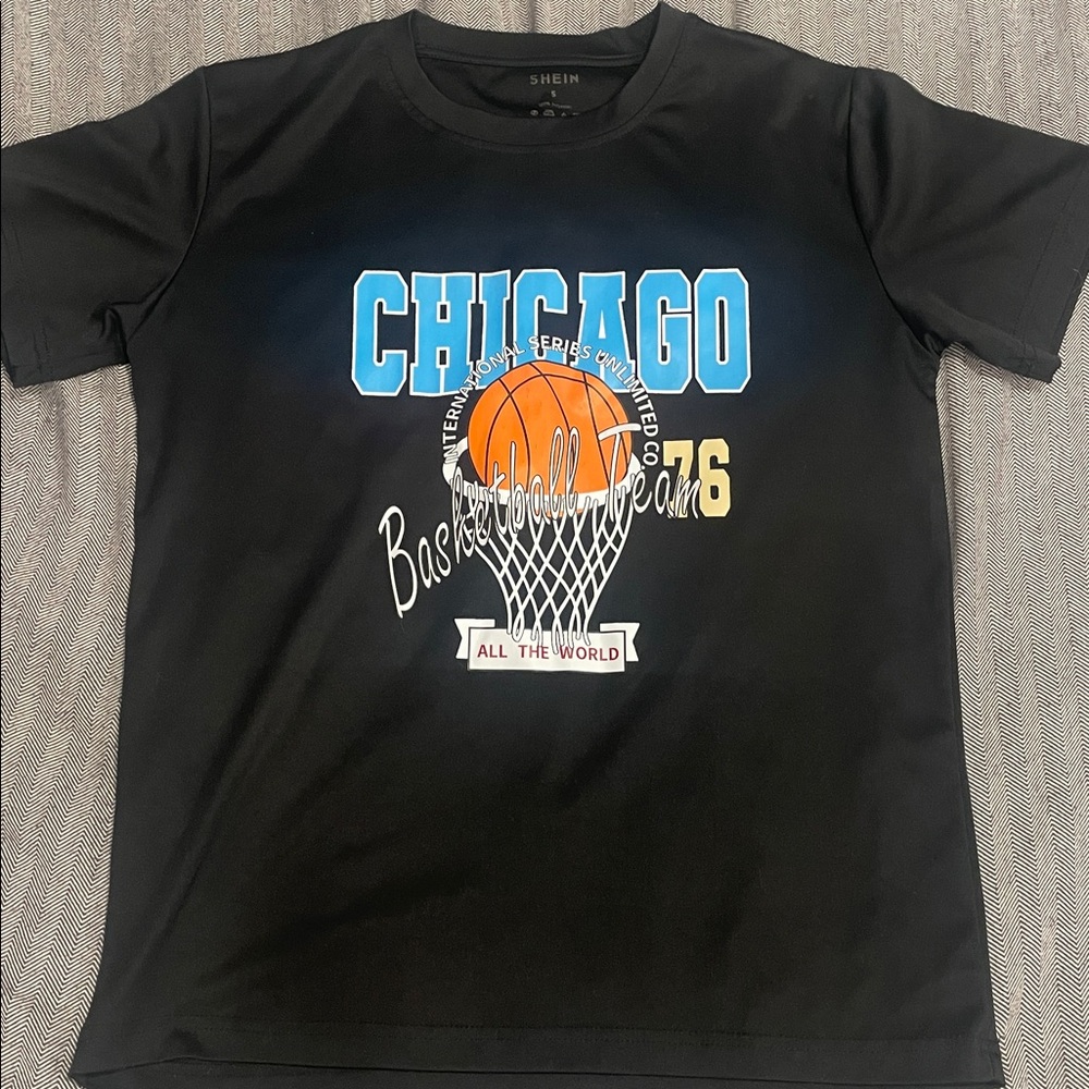 SHEIN Black Chicago Basketball Tee